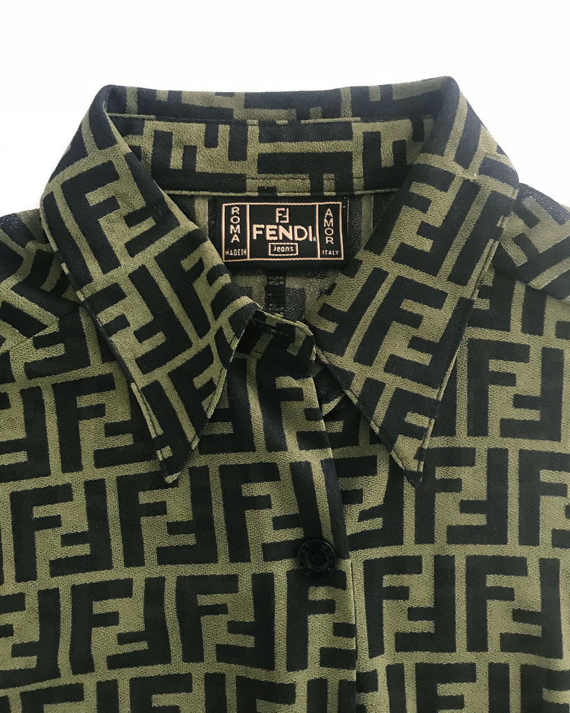 FRUIT vintage Fendi Zucca print monogram logo print mesh button up shirt from the 1990s.