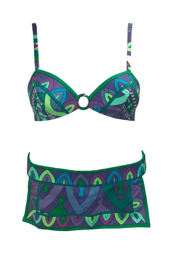 FRUIT vintage Emilio Pucci 1960s cotton handmade psychedelic pucci print bikini. In original, mint/unworn condition, this is a holy grail collectors piece