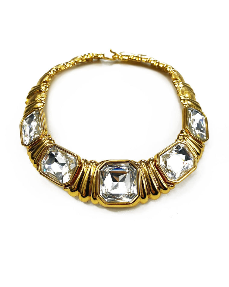 Yves Saint Laurent 1980s Gold Crystal Choker Necklace