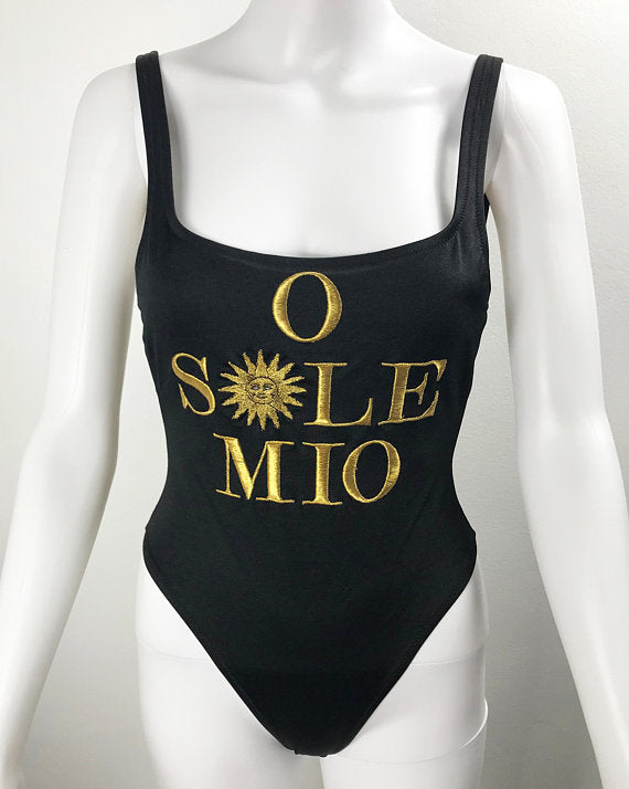 FRUIT Vintage rare mint condition Moschino Mare gold embroidered one piece swimsuit O Sole Mio