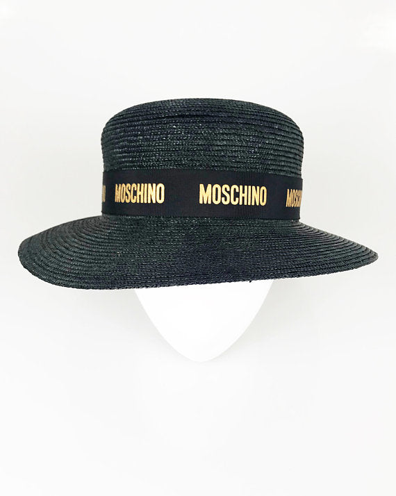 Fruit Vintage Moschino Logo Black Boater Sun Hat