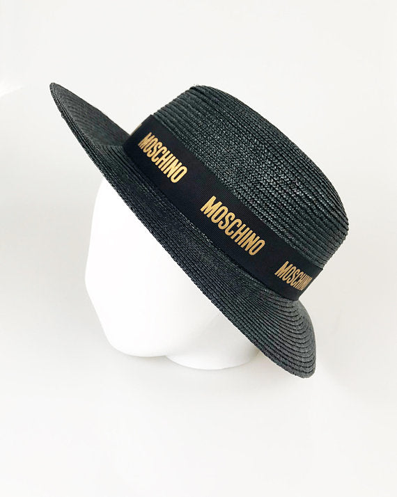 Fruit Vintage Moschino Logo Black Boater Sun Hat