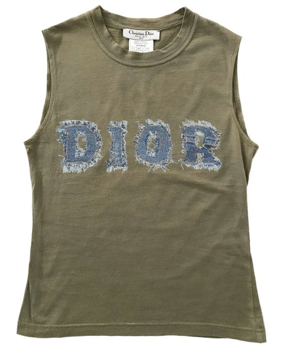 Christian Dior Khaki Dior Denim Logo Print Tank Top