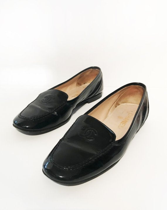 Chanel Black Patent Leather Loafers