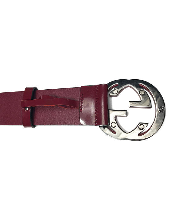 Fruit Vintage 1990s Gucci Red Patent Leather belt with a acrylic double G Logo Monogram Buckle.