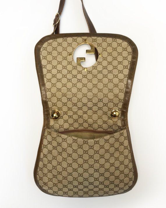 FRUIT Vintage Gucci 1973 Blondie logo monogram canvas shoulder bag