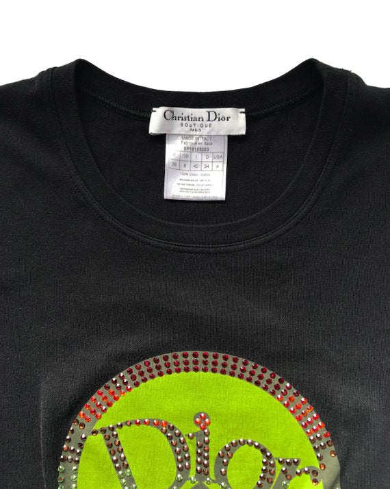 Fruit Vintage Christian Dior 1990s tank designed by John Galliano with a graphic crystal embellished Peace sign monogram logo.