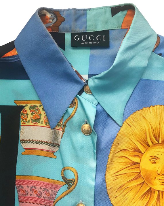 Gucci Loves You' print silk shirt