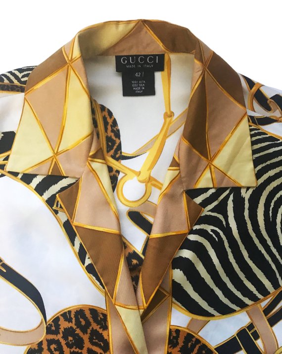 Fruit Vintage Gucci rare 1980s silk animal logo print shirt blouse