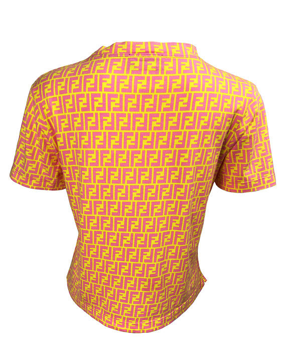 Fruit Vintage Fendi Yellow Pink Zucca Print T-shirt top tee