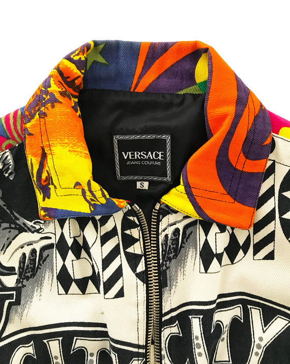 Fruit Vintage Versace Jeans Couture Rare Manhattan New York City Print Bomber Jacket by Gianni Versace