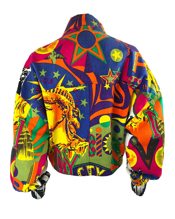 Fruit Vintage Versace Jeans Couture Rare Manhattan New York City Print Bomber Jacket by Gianni Versace