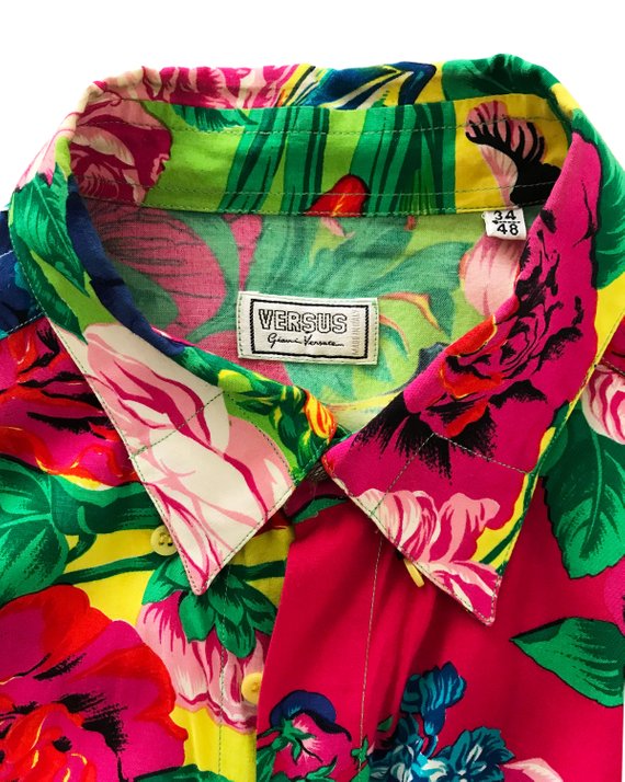 Fruit Vintage Versus by Gianni Versace 1990s Floral Print Cotton Shirt