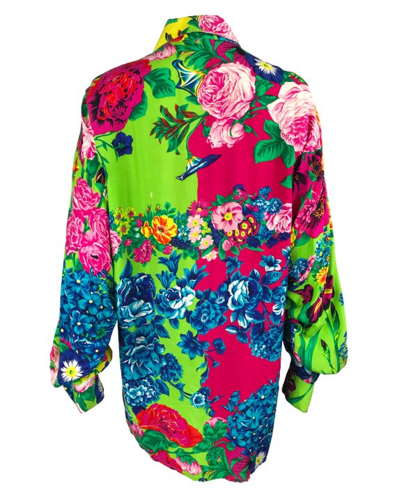 Fruit Vintage Versus by Gianni Versace 1990s Floral Print Cotton Shirt