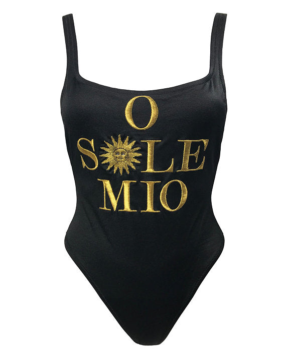 FRUIT Vintage rare mint condition Moschino Mare gold embroidered one piece swimsuit O Sole Mio