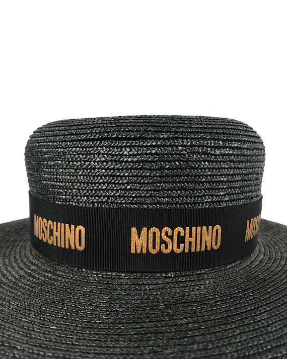 Fruit Vintage Moschino Logo Black Boater Sun Hat