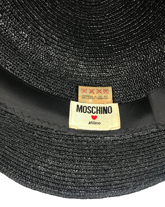 Fruit Vintage Moschino Logo Black Boater Sun Hat