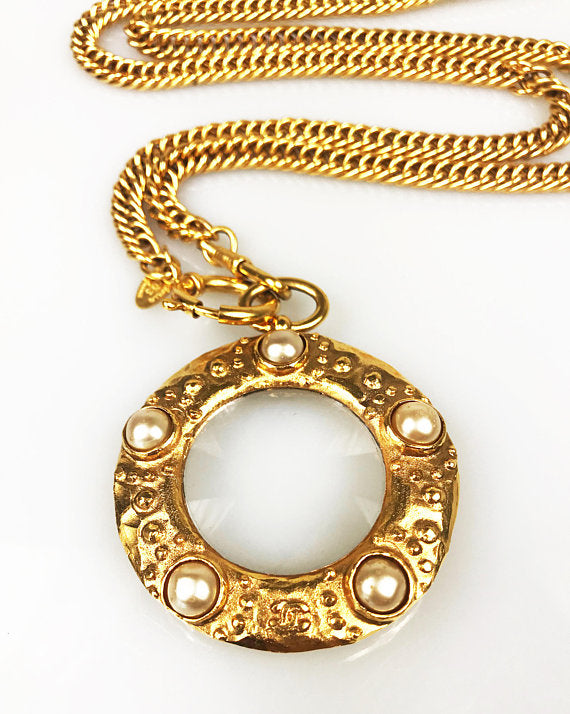 Chanel 1980s Gold Loupe Eyeglass Pendant Necklace