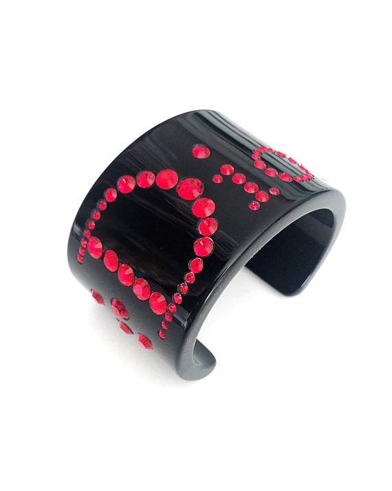 FRUIT vintage Christian Dior Red and Black diamonte embellished logo monogram plastic cuff bracele