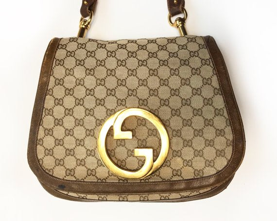 FRUIT Vintage Gucci 1973 Blondie logo monogram canvas shoulder bag