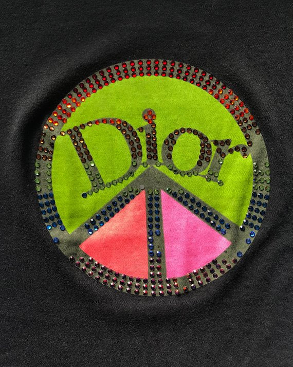 Fruit Vintage Christian Dior 1990s tank designed by John Galliano with a graphic crystal embellished Peace sign monogram logo.
