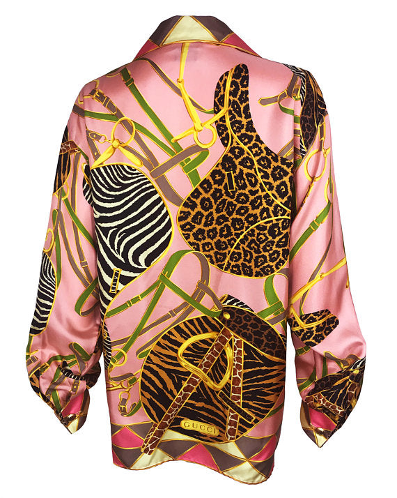 Fruit Vintage Gucci rare 1980s silk animal logo print shirt blouse