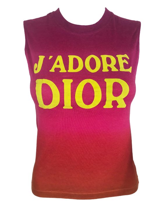 Fruit Vintage Jadore Dior Logo Monogram Ombre Pink Tank Top