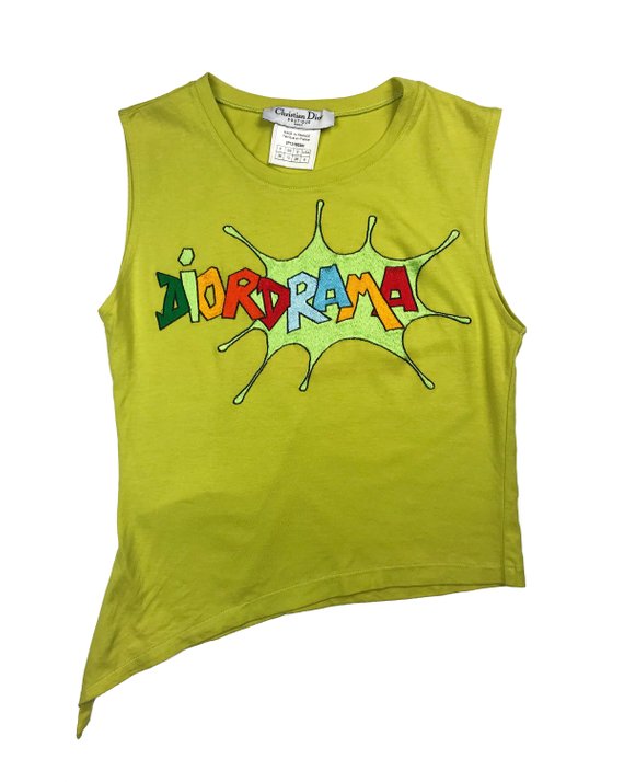 Fruit Vintage rare Christian Dior 1990s tanks designed by John Galliano with a graphic Logo embroidery emblazoned with the word 'Dior Drama'. This tank was recently worn by Kylie Jenner on her instagram