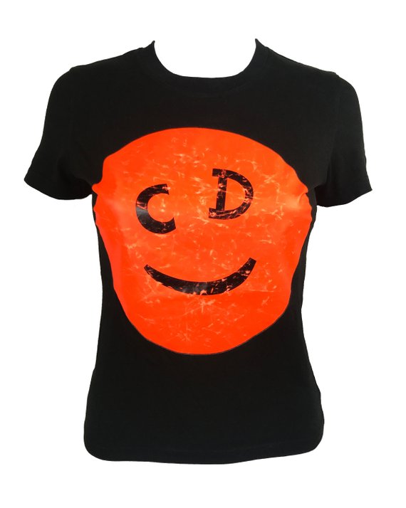 Fruit Vintage Christian Dior Smiley face logo tee printed with a neon orange smiley face with CD logo eyes.