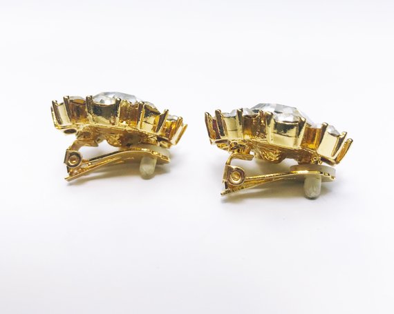 Fruit Vintage Yves Saint Laurent 1980s clip-on floral shaped rhinestone crystal earrings. 