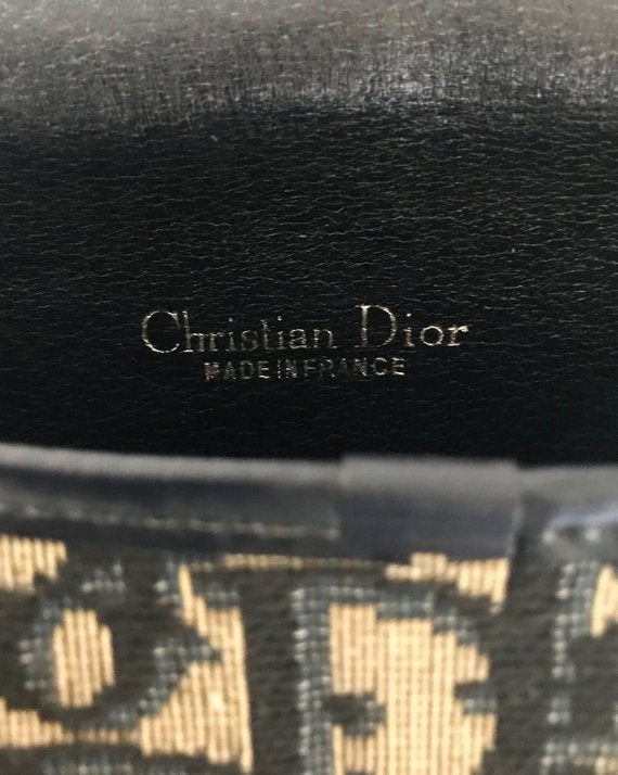 FRUIT Vintage Rare Christian Dior 1970s Monogram Oblique Print Trotter Canvas Satchel Bag with large CD logo.