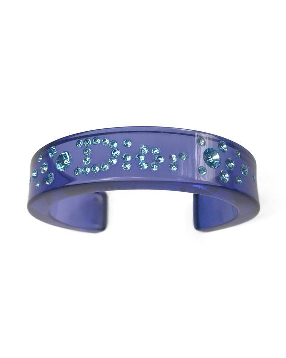 FRUIT vintage Christian Dior Blue diamonte crystal embellished logo monogram plastic cuff bracelet bangle.