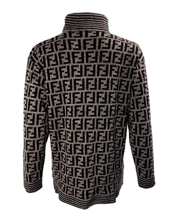 FRUIT vintage Fendi Zucca print turtle neck sweater, this monogram knit features a striped print on sleeves and neck. The logo is knitted into the jumper (intarsia style), made from 100% pure Merino wool.