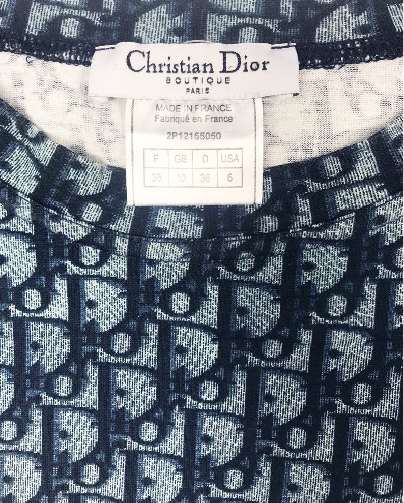 Fruit Vintage Christian Dior Blue Logo Trotter Monogram T-Shirt top by John Galliano