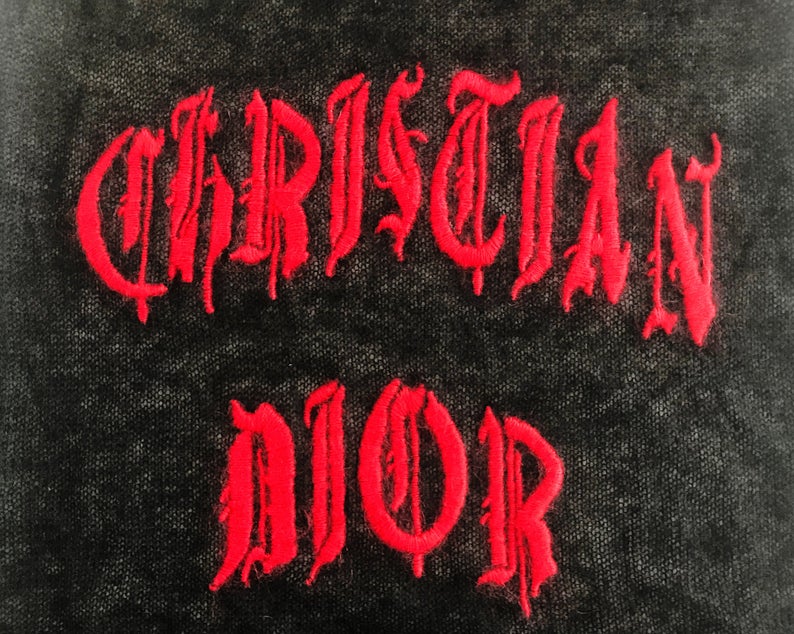 FRUIT Vintage Christian Dior gothic logo monogram mohair knitted scarf. Features a large graphic Christian Dior logo embroidered on one end and 1947 on the other.
