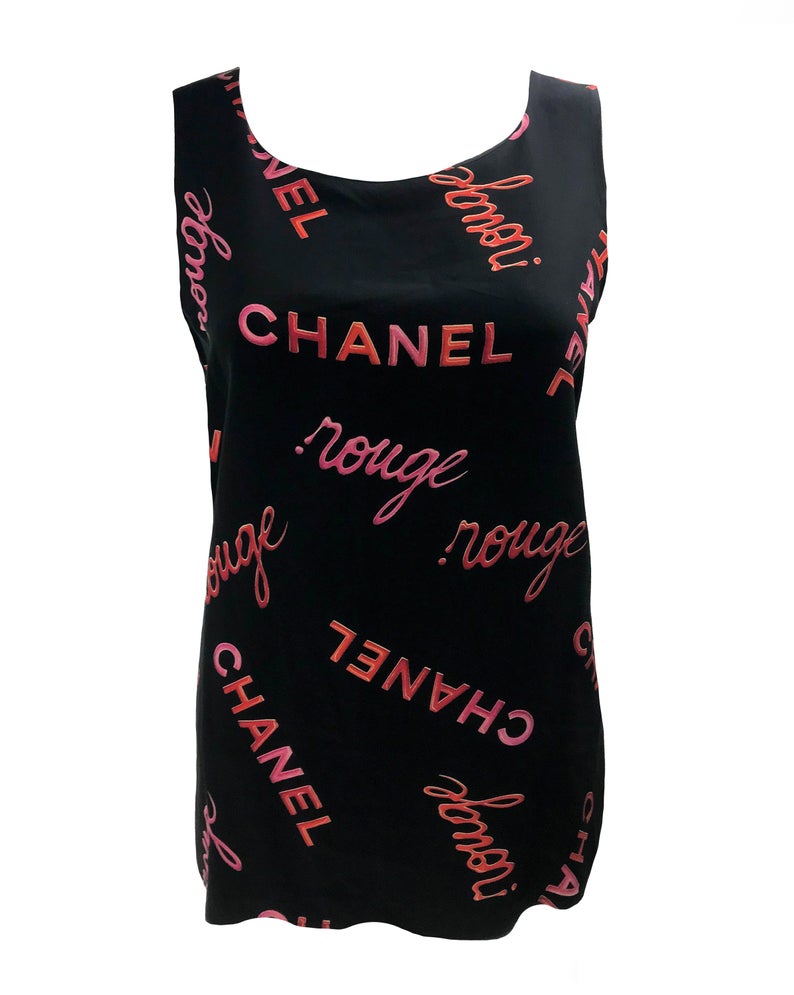 FRUIT Vintage Chanel Logo text silk tank top 'Rouge' print from the important Spring Summer 1996 collection