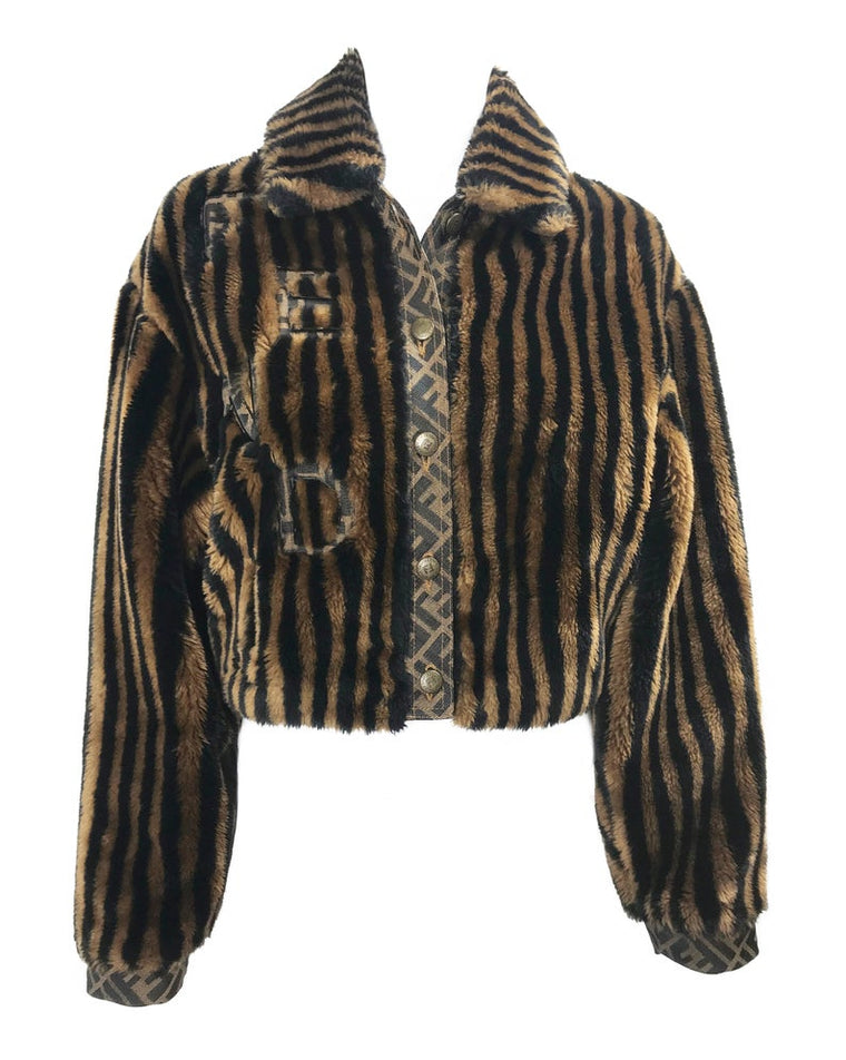 Fendi Striped Zucca Faux Fur Bomber jacket