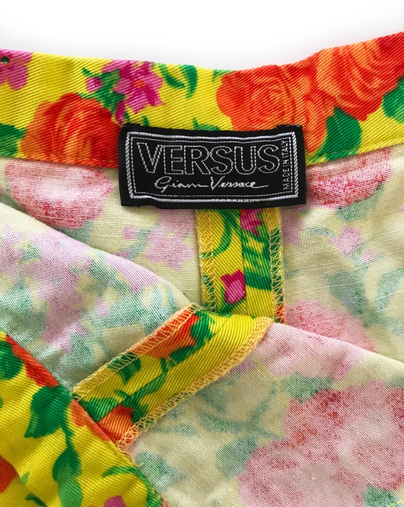 FRUIT Vintage 90s Versus Versace by Gianni Versace shorts in vibrant neon floral. Cut for a high waist and short thigh, a perfect summer statement piece!