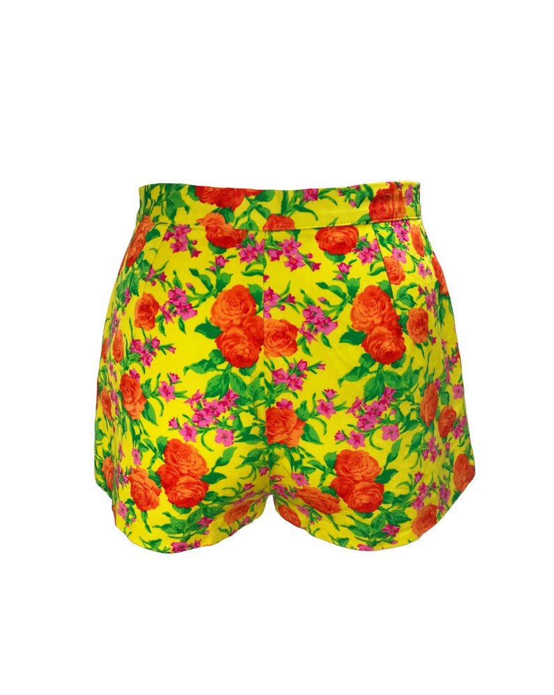 FRUIT Vintage 90s Versus Versace by Gianni Versace shorts in vibrant neon floral. Cut for a high waist and short thigh, a perfect summer statement piece!