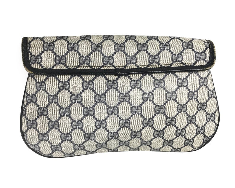 Gucci Navy Blue Classic Monogram Canvas Pouch Clutch Bag with Web, Lot  #75064