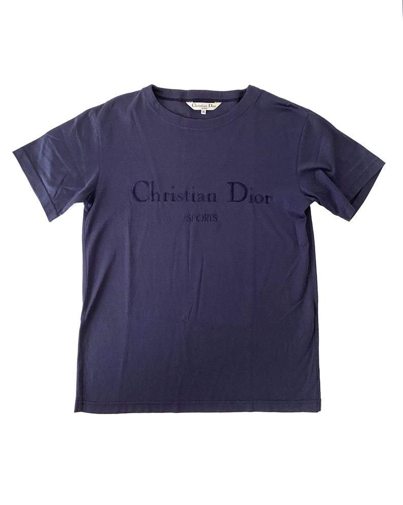 Fruit Vintage Christian Dior Sport Blue Logo 1980s t-shirt. It features a large embroidered logo design at front and slightly oversized cut.