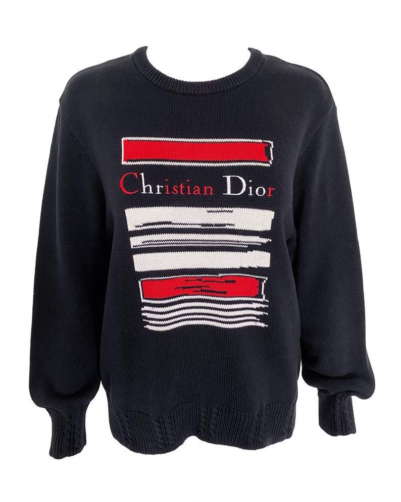 Fruit Vintage 1980s Christian Dior Sports Logo Knitted sweater. It features a large embroidered logo design at front and classic sweater knit cut.