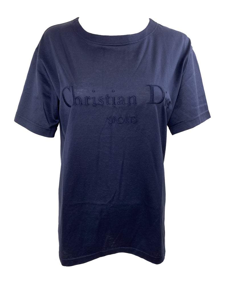 Fruit Vintage Christian Dior Sport Blue Logo 1980s t-shirt. It features a large embroidered logo design at front and slightly oversized cut.