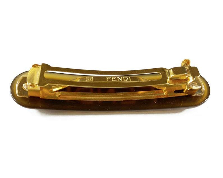 Fruit Vintage Fendi tort perspex logo barrette hair clip. 