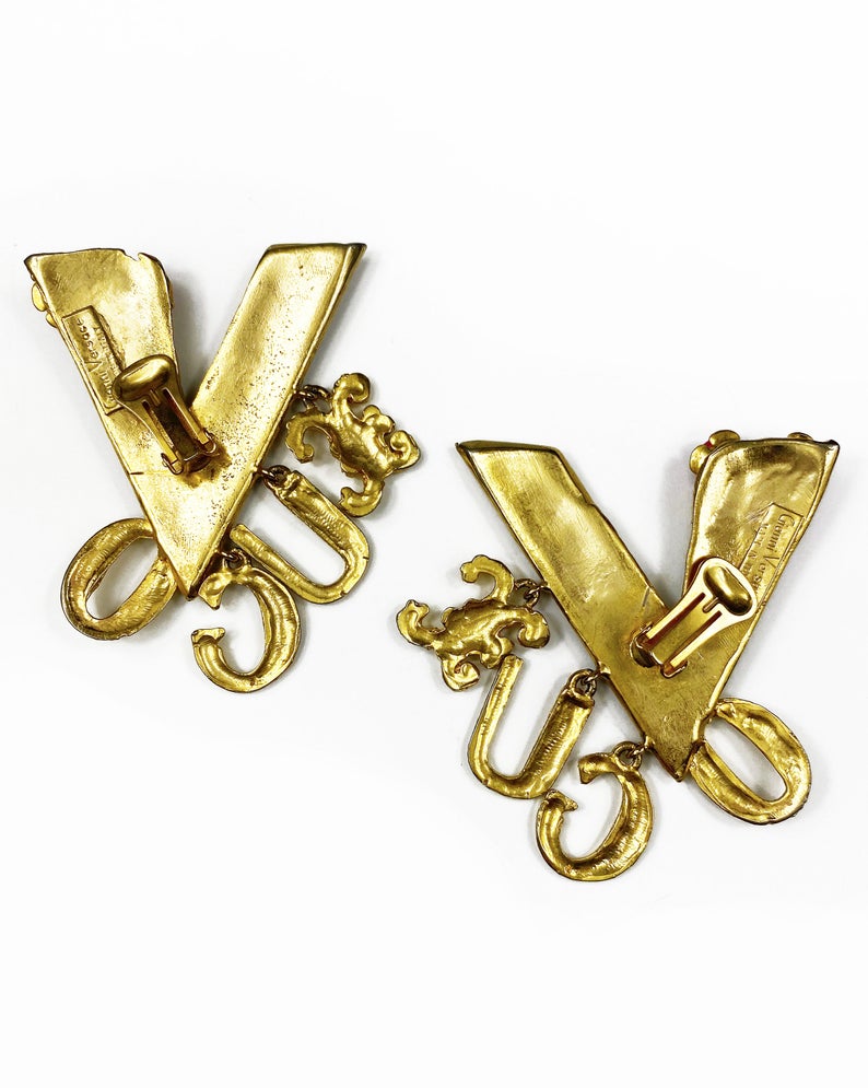 Fruit Vintage Giannia Versace Vogue earrings. Incredibly rare and collectible from the Gianni Versace 1991 'Vogue' runway collection. These are a lifetime Gianni Versace style that were worn on the runway in 91, they are a piece of Versace history! 