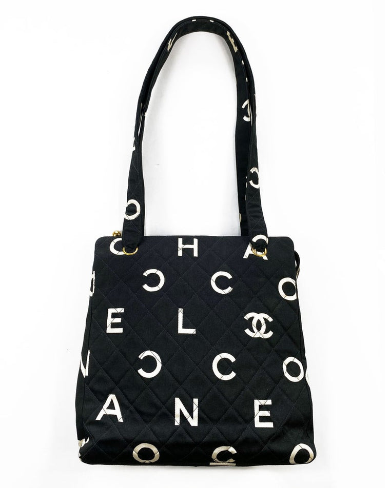 Fruit Vintage Chanel rare 1997 quilted logo monogram letter canvas zipper tote as seen on Ariana Grande