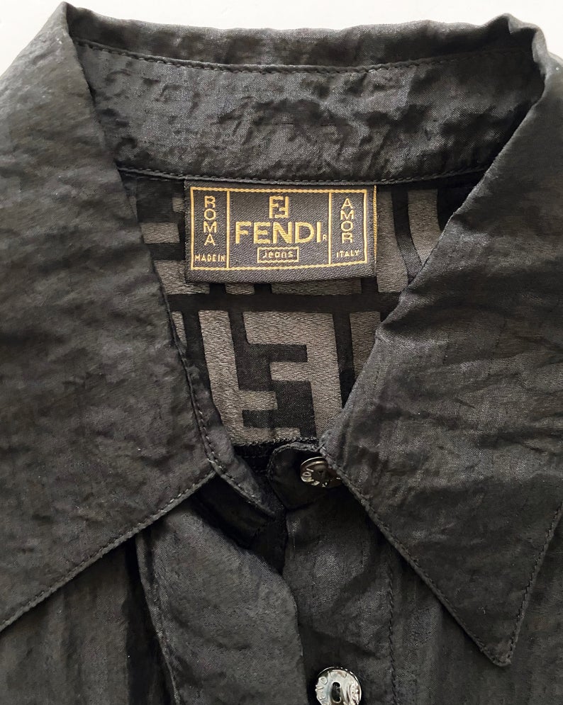 FENDI Vintage Zucca Monogram Logo Zipped Jacket #40 Black Viscose Button  RankAB