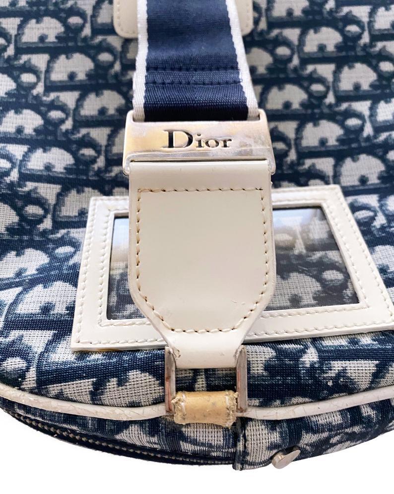 FRUIT vintage very rare Christian Dior by John Galliano Navy logo monogram trotter oblique canvas zipper tennis racquet racket cover bag.